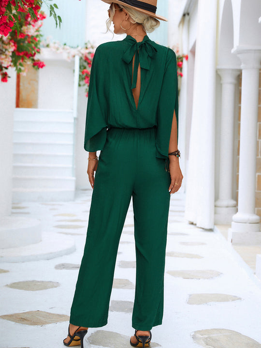 Damen Jumpsuit mit hohem Kragen und fließenden Ärmeln Heidi-Mode