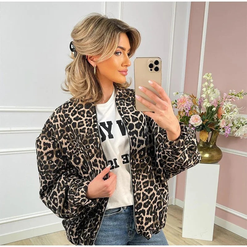 Damen Bomberjacke im modischen Leopardenmuster Heidi-Mode