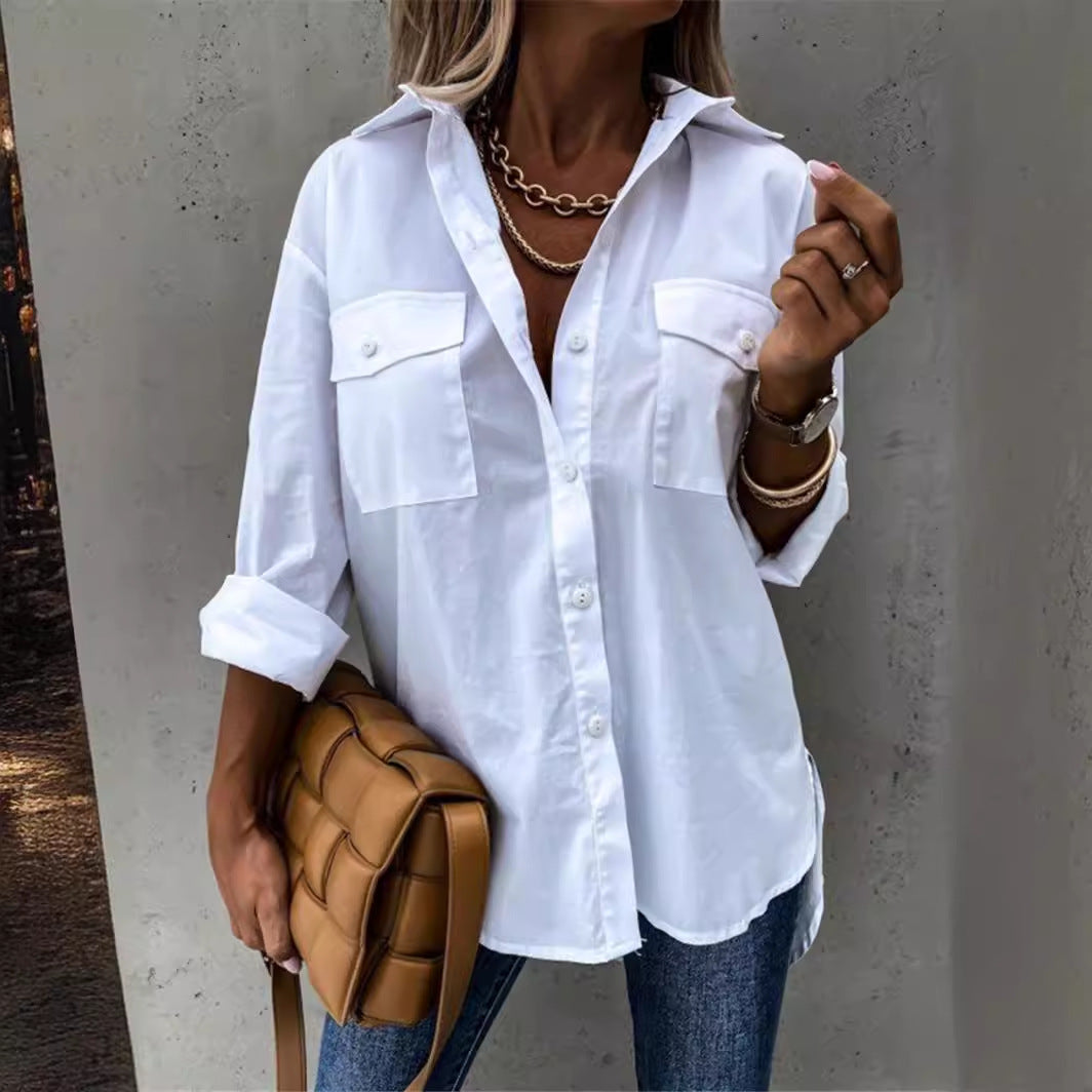 Damen Modische Hemdbluse mit praktischen Brusttaschen und legerem Schnitt Heidi-Mode