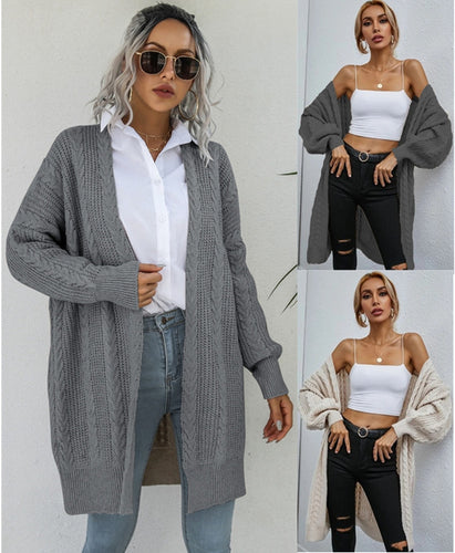Damen Grobstrick Cardigan mit lässigem Oversize-Schnitt und raffiniertem Zopfmuster Heidi-Mode