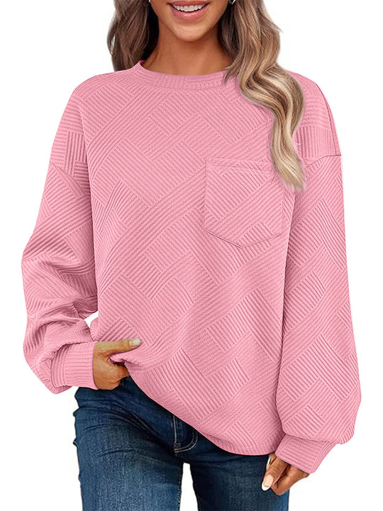 Damen Lässiger Pullover mit strukturiertem Muster und praktischen Taschen Heidi-Mode