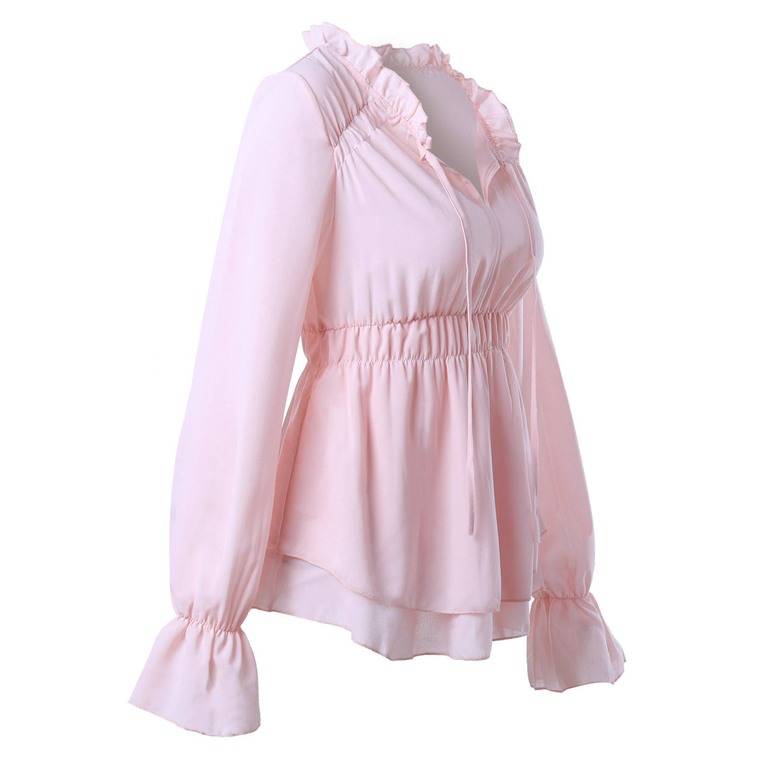 Damen Rüschenbluse mit elastischer Taillierung und langen Ärmeln Heidi-Mode