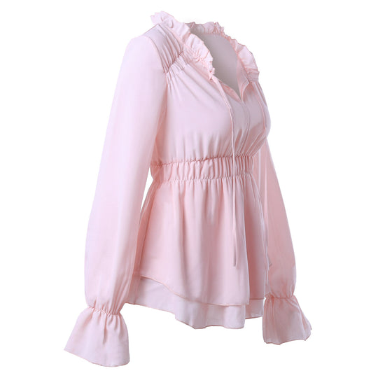 Damen Rüschenbluse mit elastischer Taillierung und langen Ärmeln Heidi-Mode