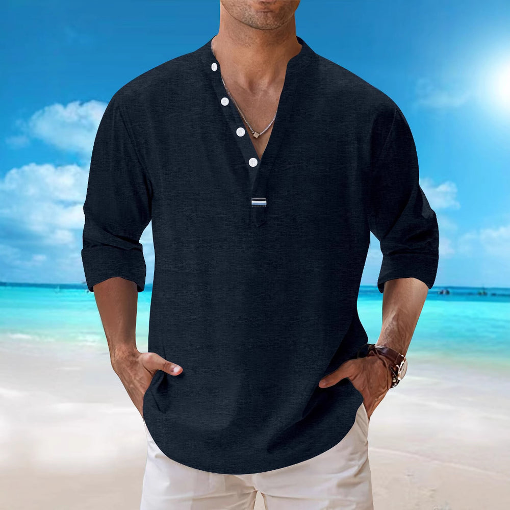 Herren Langarmshirt mit modischer Knopfleiste und elegantem Kragen Heidi-Mode