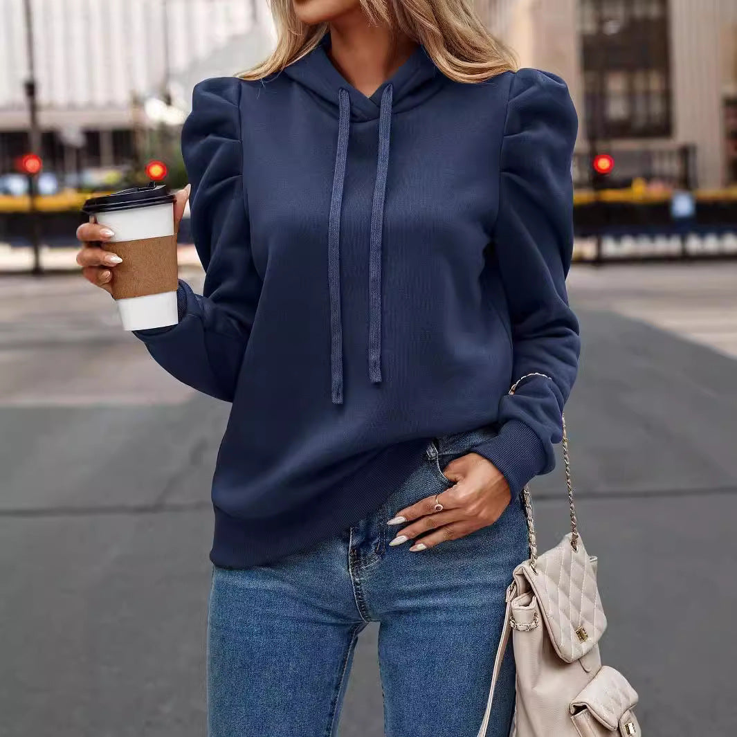 Damen lässiger Kapuzenpullover mit Puffärmeln Heidi-Mode