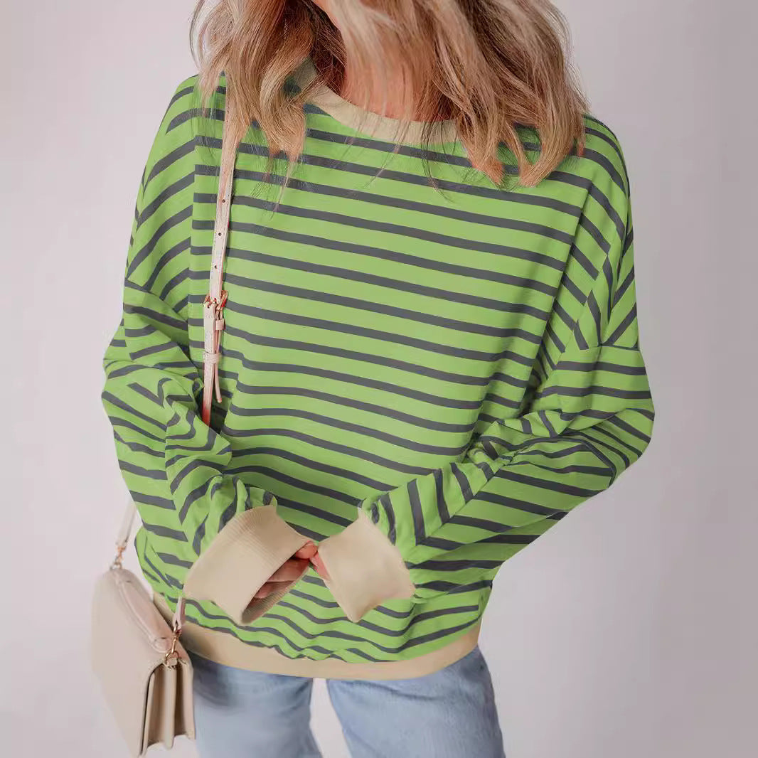 Damen Lässiges gestreiftes Sweatshirt mit voluminösen Ärmeln Heidi-Mode