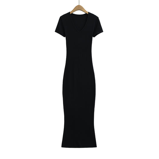Damen langes Wickelkleid mit V-Ausschnitt und figurbetontem Schnitt Heidi-Mode