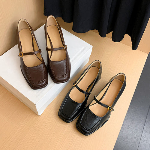 Damen Mary Jane Pumps mit elegantem Blockabsatz und modischem Riemchen Heidi-Mode