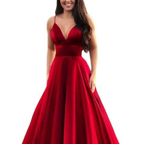 Damen A-Linien Abendkleid mit tiefem Ausschnitt und schmalen Trägern Heidi-Mode