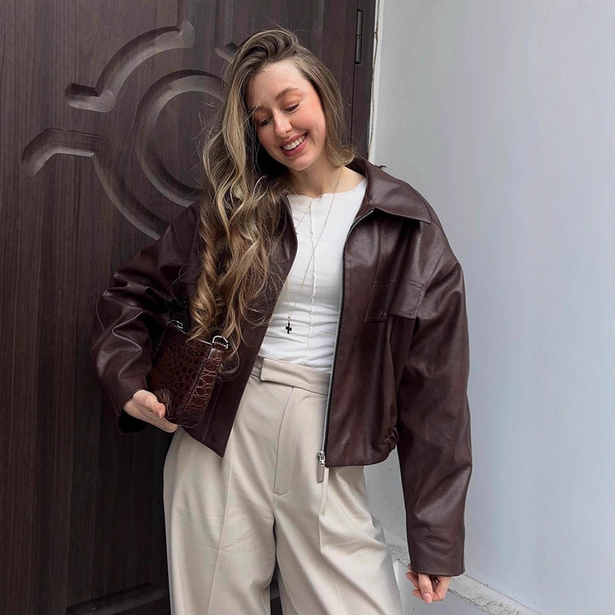 Damen cropped jacke mit robustem Kragen und praktischen Taschen Heidi-Mode