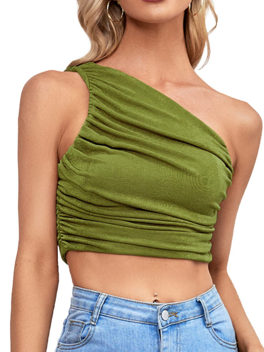 Damen Asymmetrisches Cropped Top mit Raffung Heidi-Mode