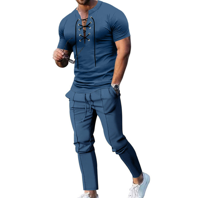 Herren Freizeit-Set mit lässigem Henley-Oberteil und modernen Jogginghosen Heidi-Mode