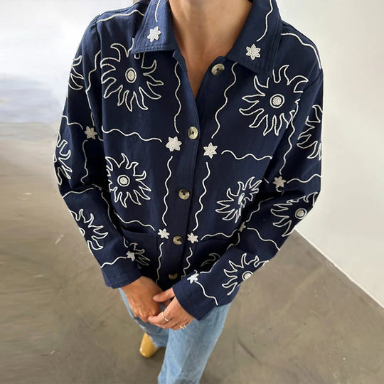 Damen Bomberjacke mit floralem Print und Knopfverschluss Heidi-Mode