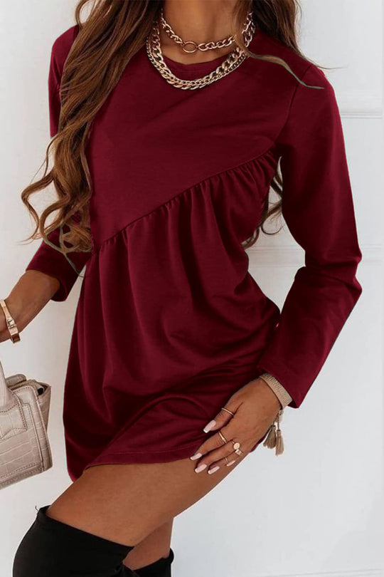 Heidi-Mode | O Hals Langarm Babydoll Tunika Kleid