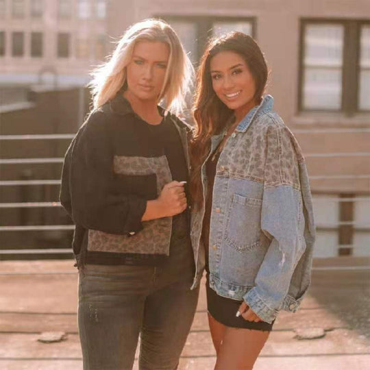 Damen modische Jeansjacke mit Leo-Elementen Heidi-Mode