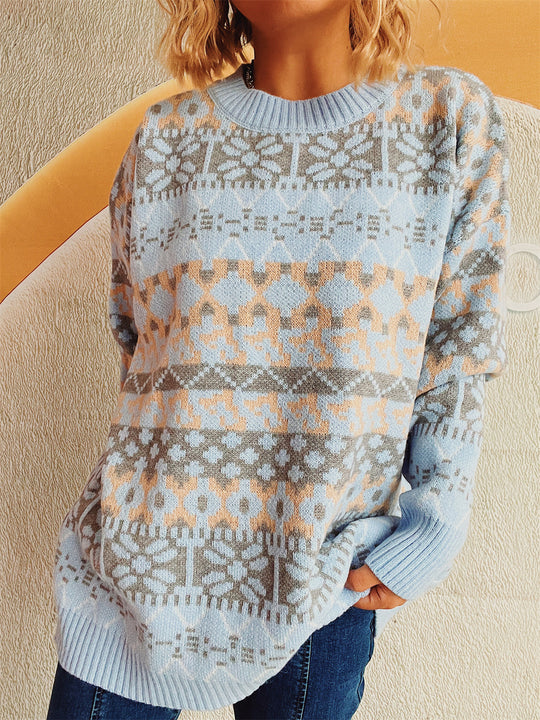 Damen gemütlicher Strickpullover mit winterlichem Muster und lässigem Schnitt Heidi-Mode