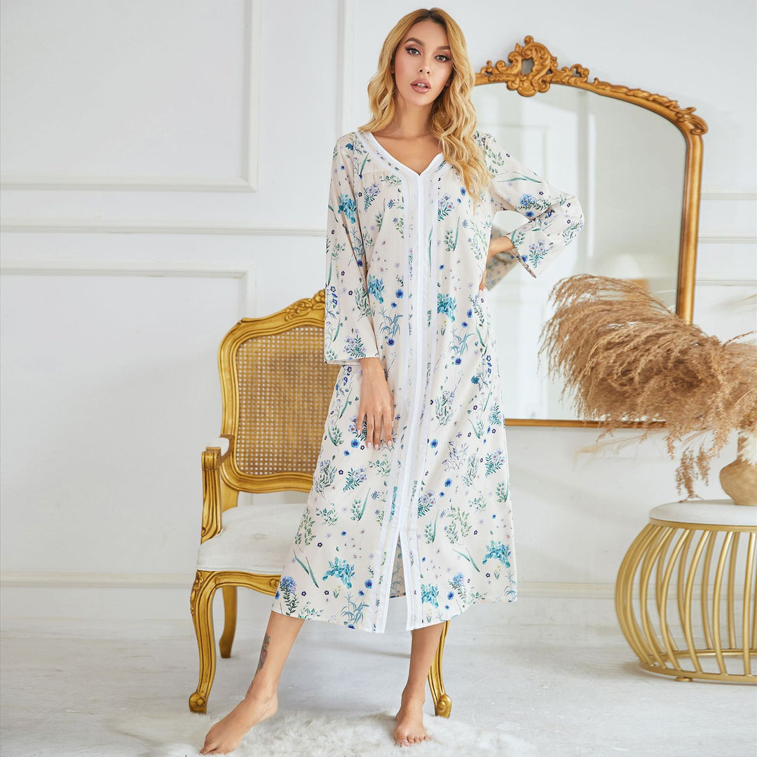 Heidi-Mode | Bedrucktes-Nachthemd Herbst Winter Bedrucktes Pullover Nachtkleid