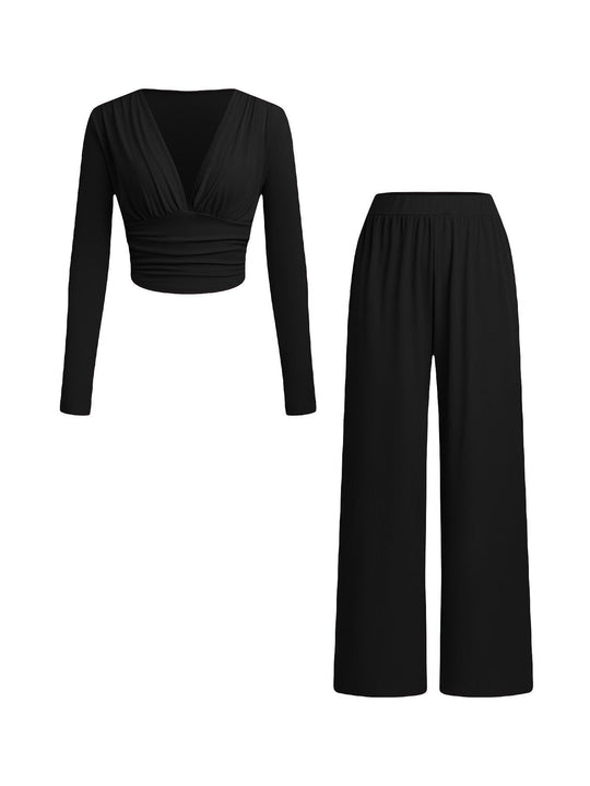 Damen lässiges und figurnahes Oberteil mit hochtaillierter Hose Heidi-Mode