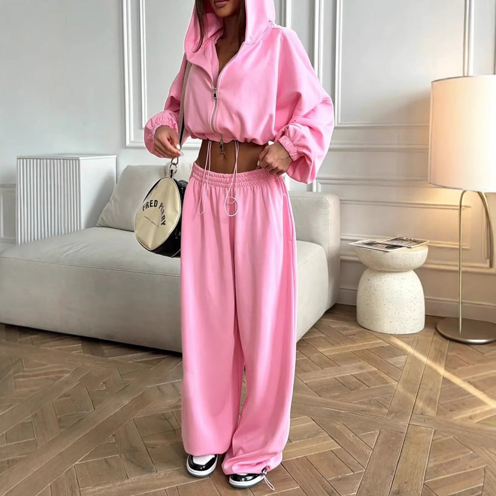 Damen Lässiger Cropped Hoodie mit hoher Taille und weitem Hosen Heidi-Mode