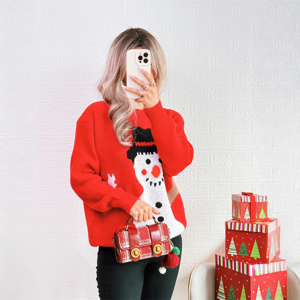 Damen Weihnachts-Pullover mit festlichem Schneemann-Motiv Heidi-Mode
