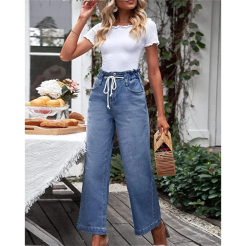 Damen Weite Jeans mit elastischem Bund und praktischen Taschen Heidi-Mode