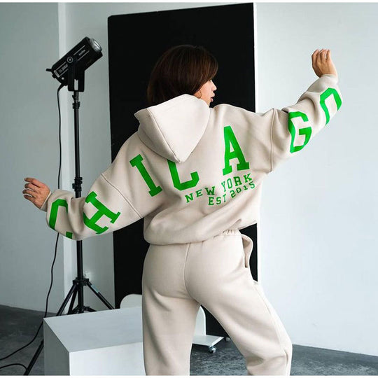 Damen Lässiger Oversize-Sweatanzug mit Kapuze und elastischem Bund Heidi-Mode