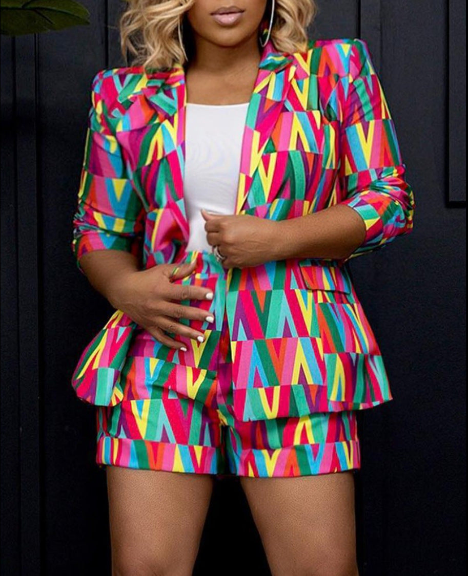 Damen Blazer mit modernen Grafiken und passender Shorts Heidi-Mode