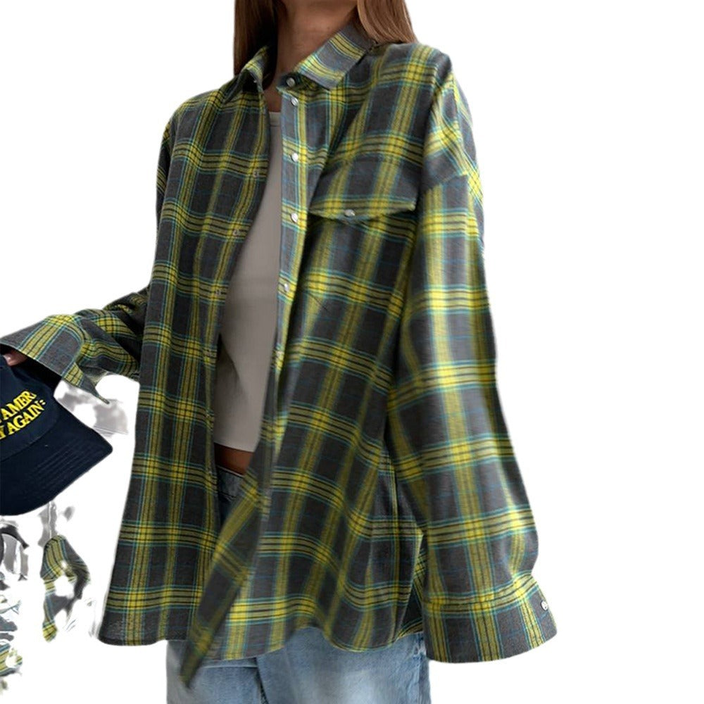 Damen karierte Hemdbluse im lässigen Oversize-Stil Heidi-Mode