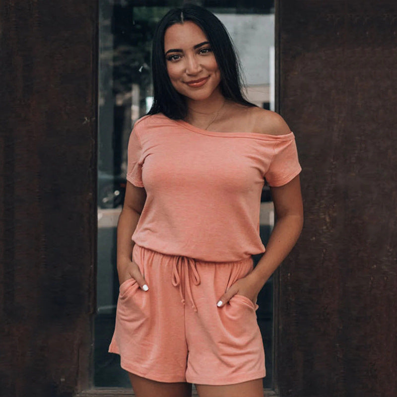 Damen lässiges Kurzoverall-Set mit elastischem Taillenzug und seitlichen Taschen Heidi-Mode