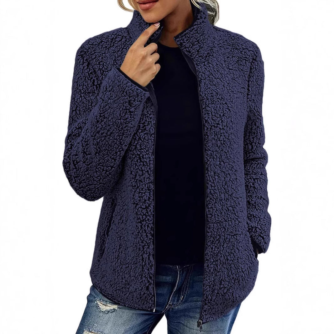 Damen kuschelige Fleecejacke mit hohem Kragen und praktischen Taschen Heidi-Mode