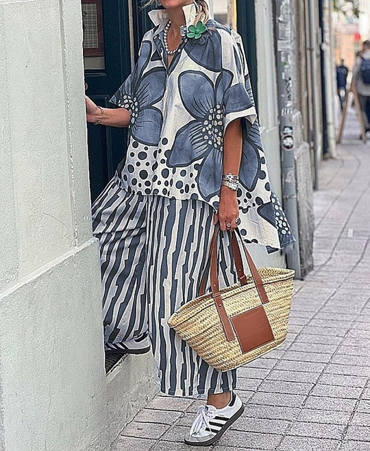 Damen lässige Bluse und Palazzo Hose Set Heidi-Mode