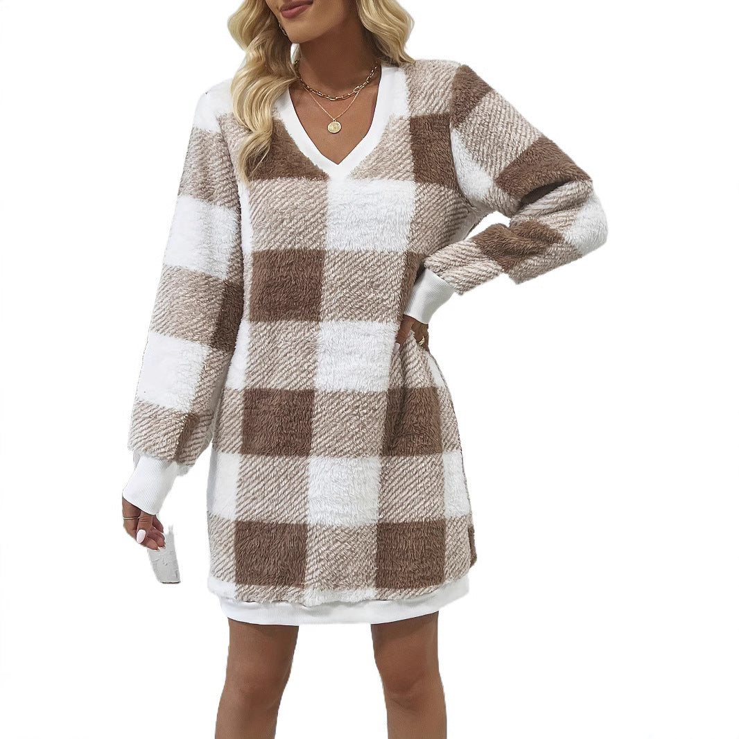 Damen gemütliches V-Pulloverkleid Heidi-Mode