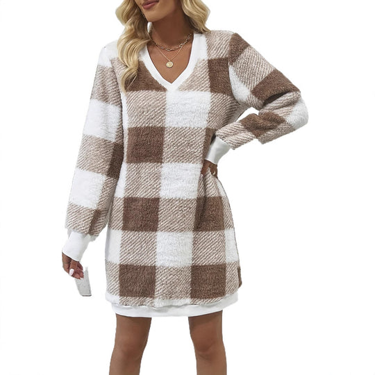 Damen gemütliches V-Pulloverkleid Heidi-Mode