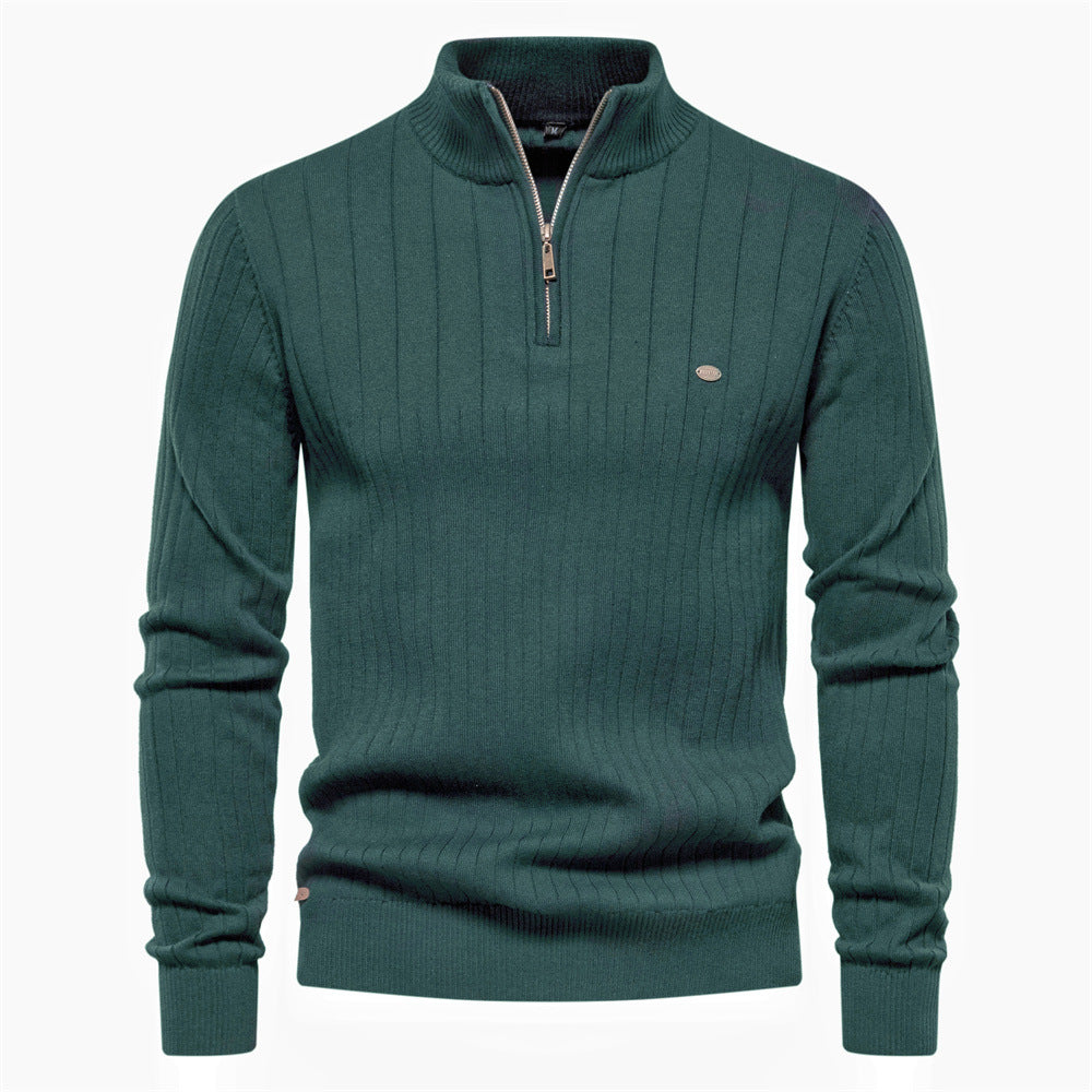 Herren Pullover mit eleganter Rippstruktur und halbem Reißverschluss Heidi-Mode