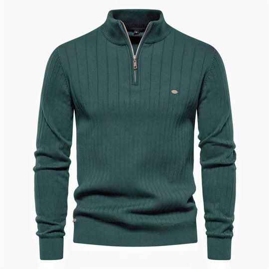 Herren Pullover mit eleganter Rippstruktur und halbem Reißverschluss Heidi-Mode