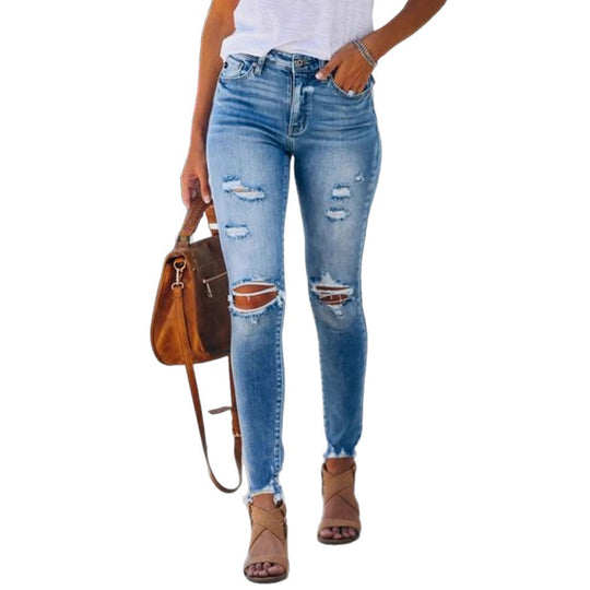 Damen Skinny Jeans mit modischen Rissen und hoher Taille Heidi-Mode