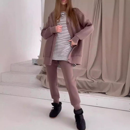 Damen lässige Oversized Sweatjacke mit Knöpfen Heidi-Mode