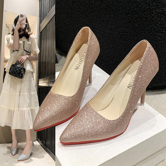 Damen Glitzernde High Heels mit elegantem spitzem Design und rutschfestem Fußbett Heidi-Mode