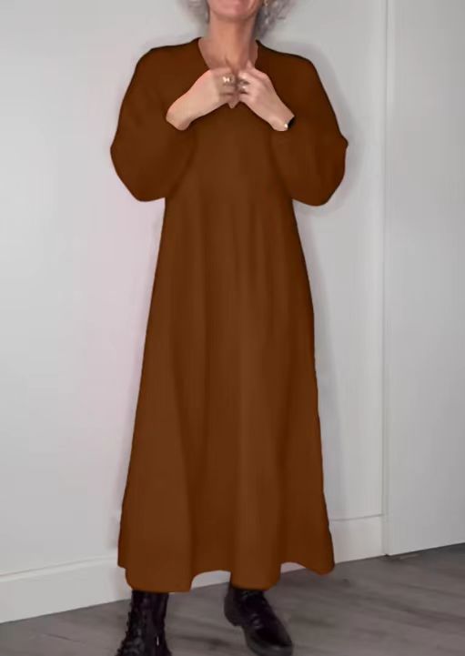 Damen Maxikleid mit elegantem V-Ausschnitt und bequemen langen Ärmeln Heidi-Mode
