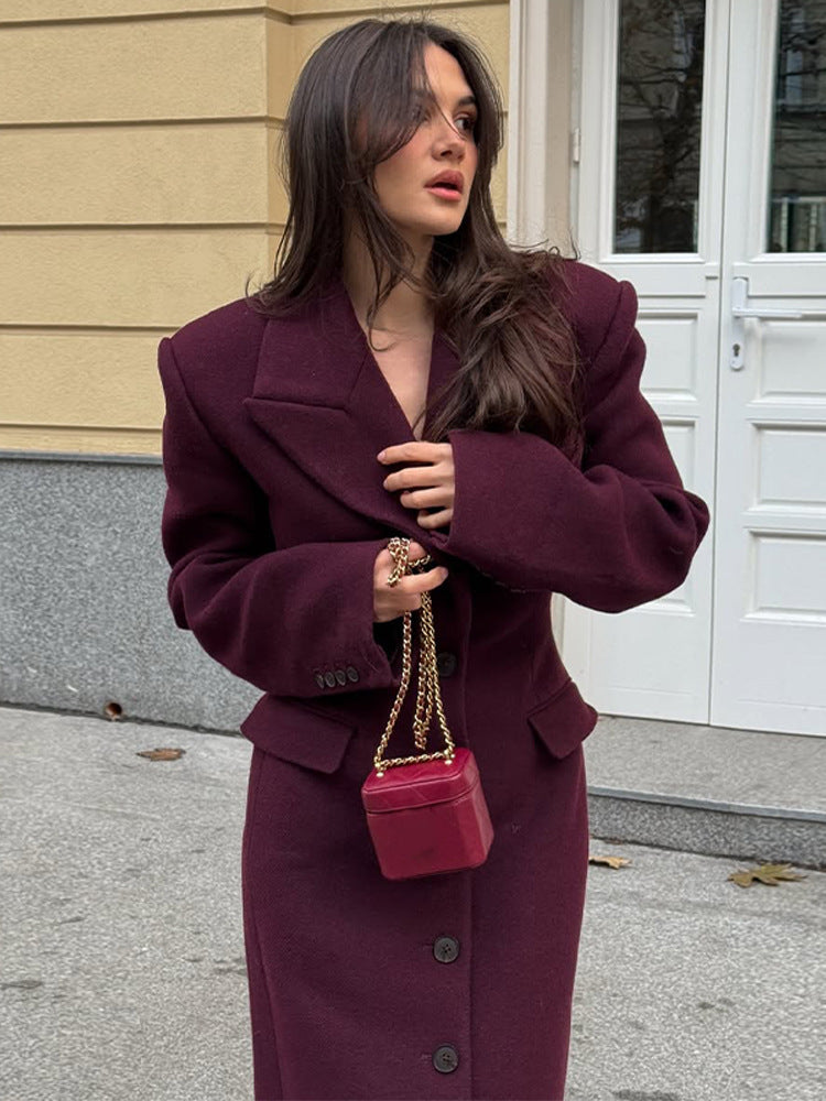 Damen eleganter Wollmantel mit strukturiertem Design und praktischen Taschen Heidi-Mode