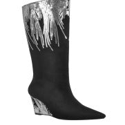 Damen Hochglanz Spitz-Zehen Keilstiefel mit metallischen Fransenverzierungen Heidi-Mode