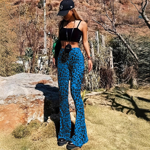 Damen Flared Leggings mit trendigem Leopardenmuster Heidi-Mode