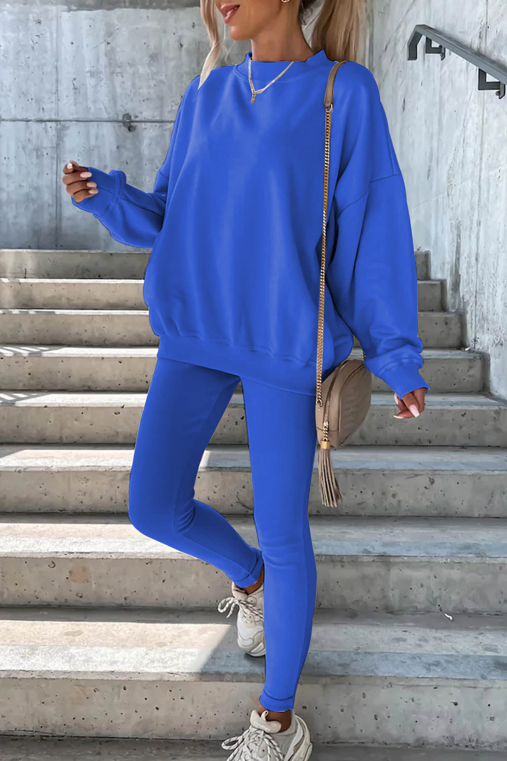 Damen lässiges Oversized Sweatshirt und enganliegende Sportleggings Set Heidi-Mode