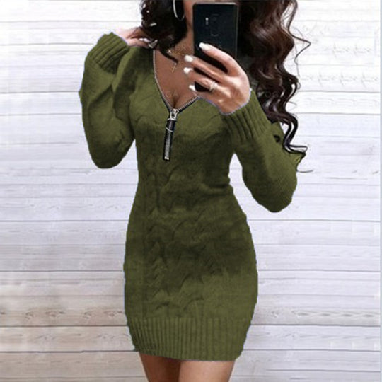 Damen Strickkleid mit Zip-Detail und strukturiertem Muster Heidi-Mode