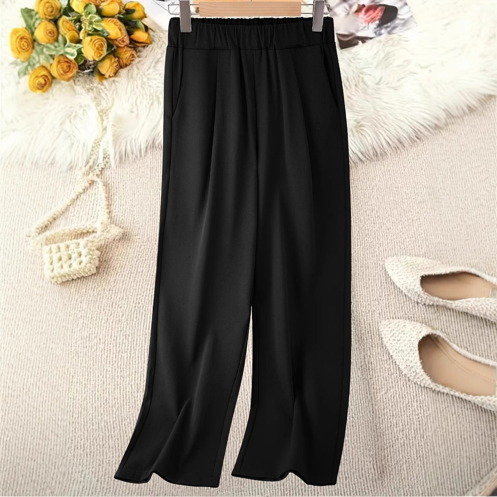 Damen Weite Hochtaillierte Stoffhose mit elegantem Gummibund Heidi-Mode