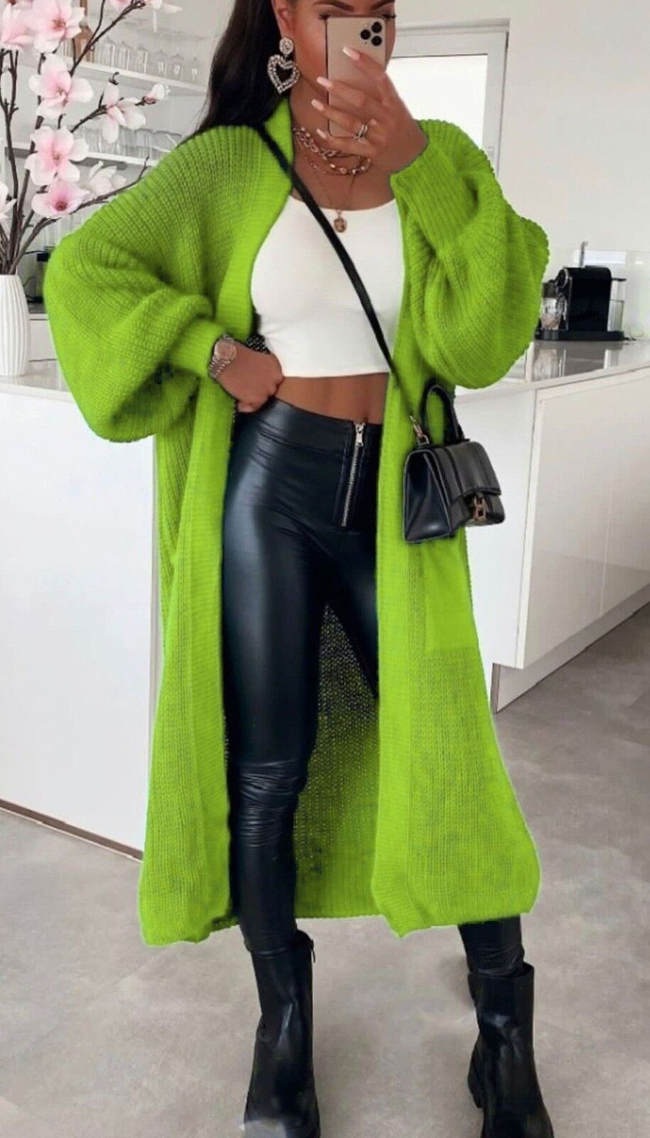 Damen Langer Strickmantel mit großzügigen Taschen Heidi-Mode