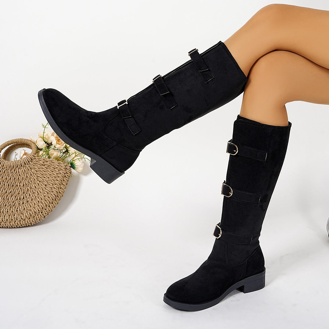 Damen Modische Stiefel mit dekorativen Schnallen und komfortablem Blockabsatz Heidi-Mode