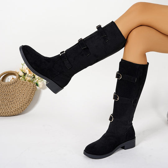 Damen Modische Stiefel mit dekorativen Schnallen und komfortablem Blockabsatz Heidi-Mode