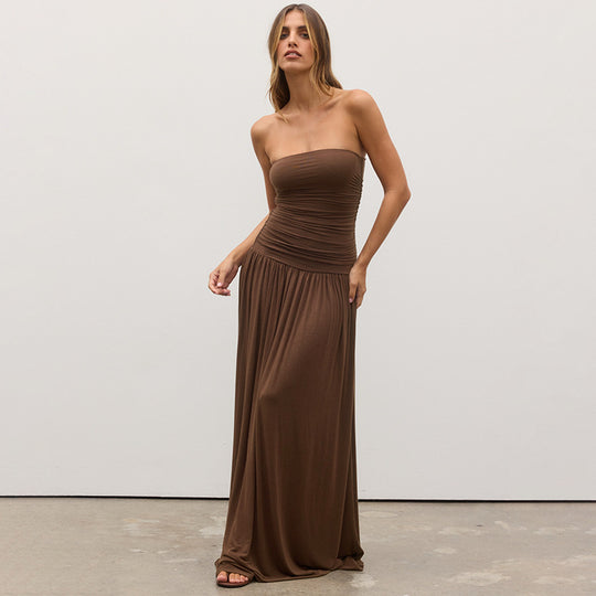 Damen Maxi-Kleid mit figurbetontem Oberteil und fließendem Rock Heidi-Mode