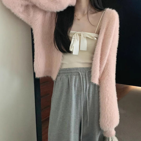 Damen Flauschige Strickjacke mit weiten Ärmeln und bequemen Schnitt Heidi-Mode
